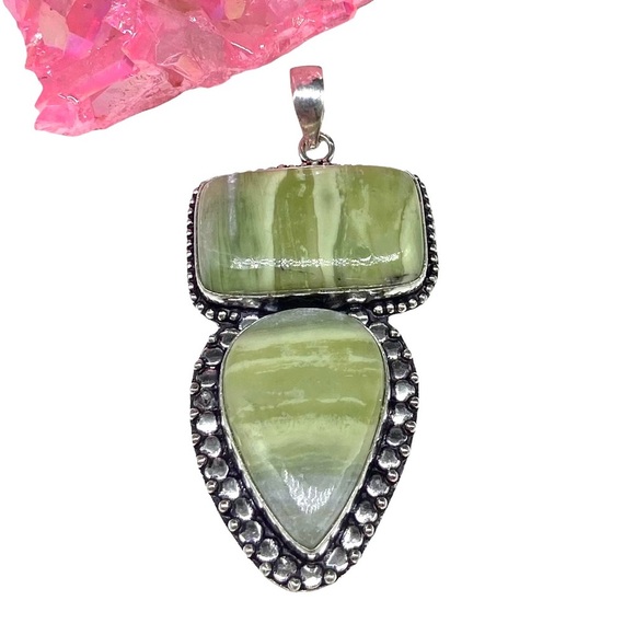 Larsonite Necklace Pendant 925 Sterling Silver Overlay Natural Stone Green